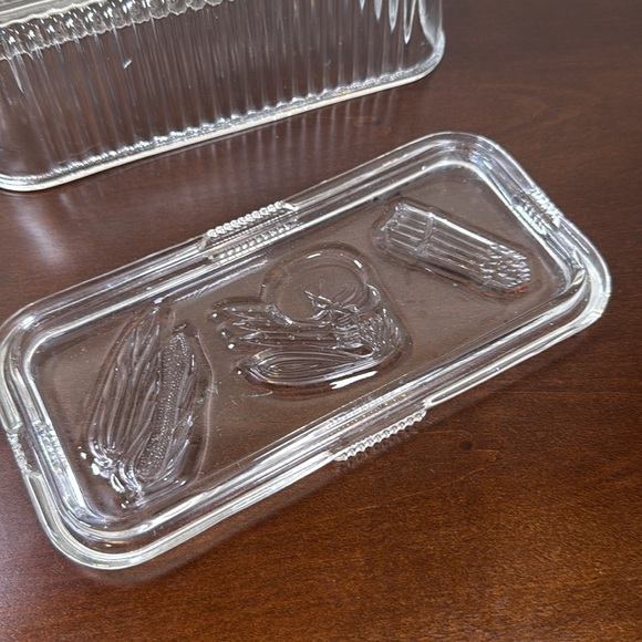 Set of 2 Vtg Federal Glass Ribbed Rectangular Refrigerator Dish w/ Vegetable Lid - Picture 8 of 14